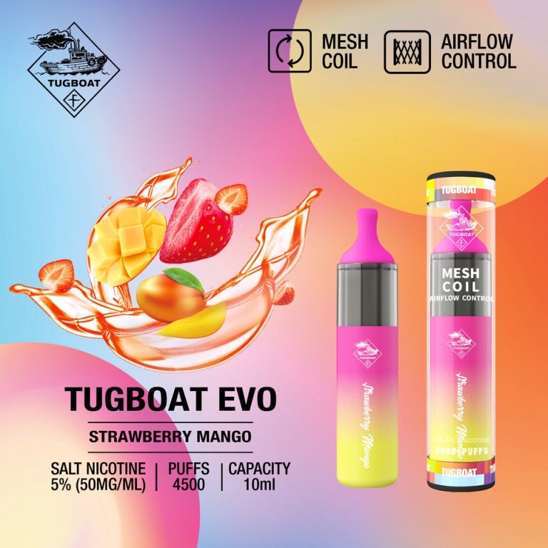 اد یکبار مصرف انبه توتفرنگی ۴۵۰۰ پاف تاگبوت | TUGBOAT EVO 4500 PUFFS – strawberry mango