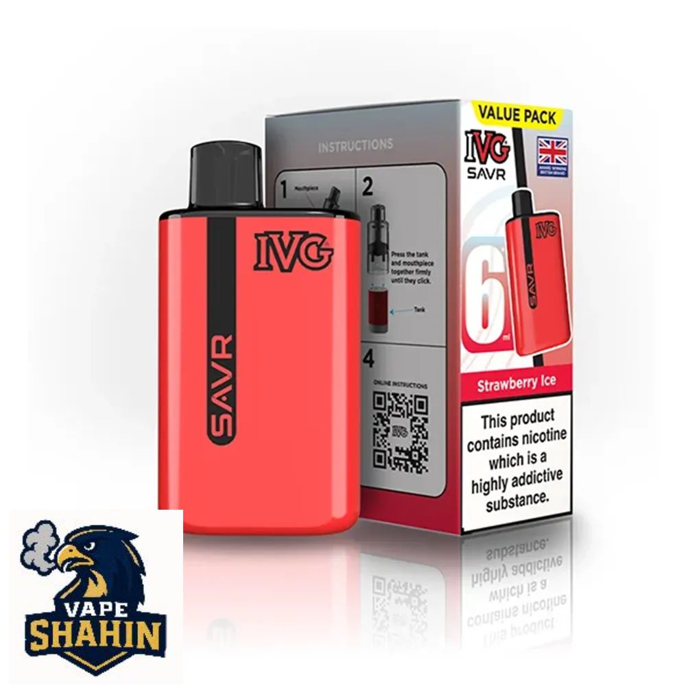 پاد یکبارمصرف 3000 پاف طعم توت فرنگی یخ | IVG SAVR 3K Strawberry Ice