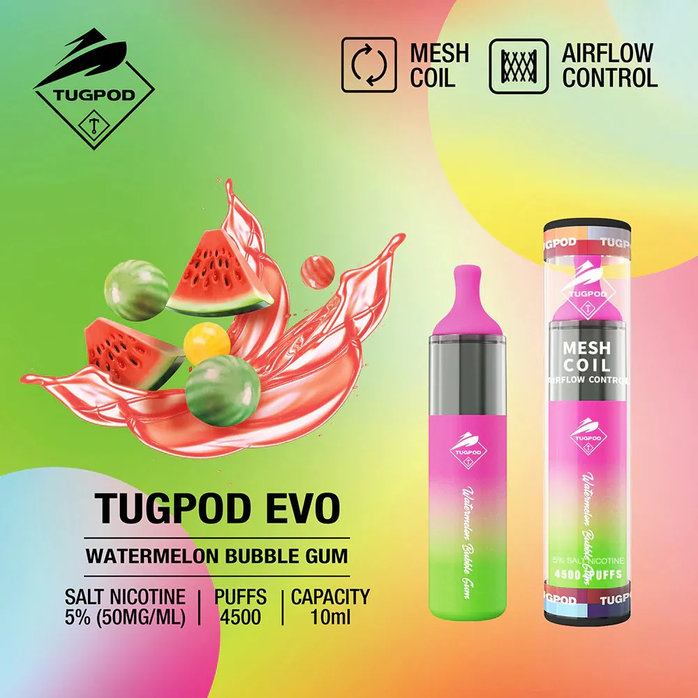 پاد یکبار مصرف تاگ بوت 4500 پاف هندوانه آدامس- Tugboat evo watermelon bubble gum 4500 puffs