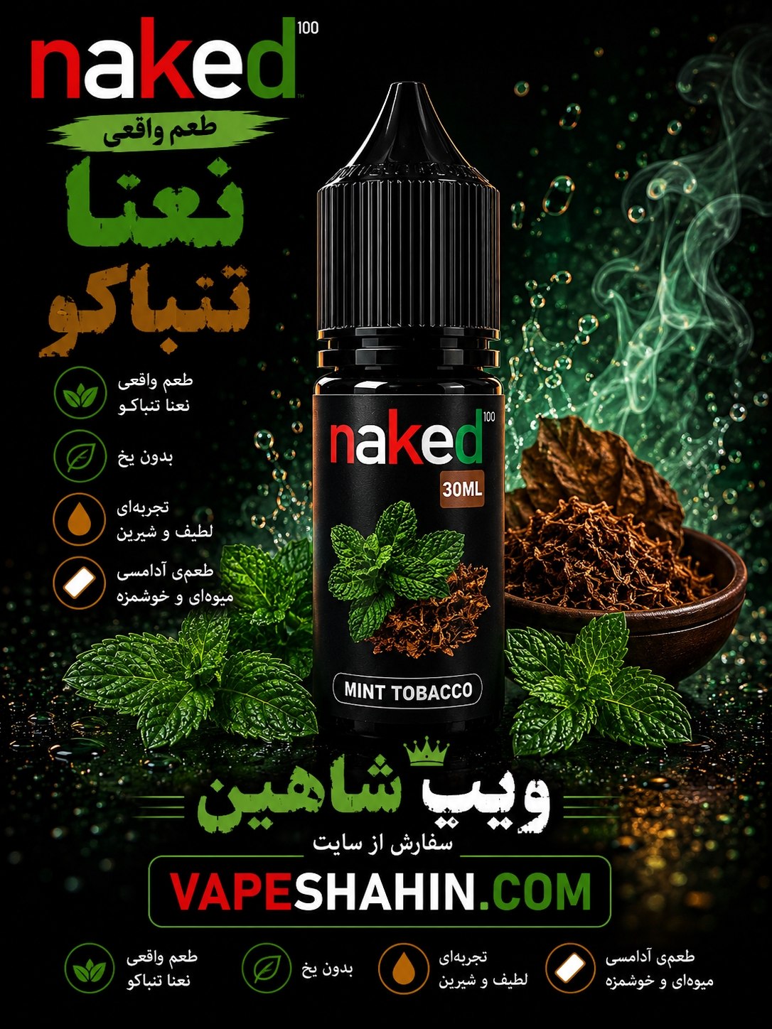 سالت ناکید طعم نعنا تنباکو | NAKED SALT MINT TOBACCO
