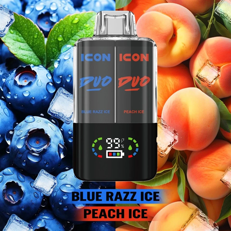 پاد یکبار مصرف ایکون بلو راز یخ + هلو یخ 20 هزار پاف | ICON DUO 20000 Vape BLUE RAZZ ICE + PEACH ICE