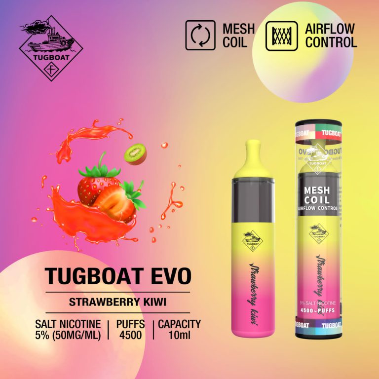 پاد یکبار مصرف توتفرنگی کیوی ۴۵۰۰ پاف تاگبوت | Tugboat Evo 4500 Puffs – Strawberry Kiwi