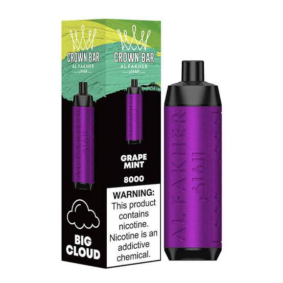 ویپ یکبار مصرف کرون بار الفاخر نعنا انگور ۸۰۰۰ پاف Crown Bar Al Fakher Grape Mint 8000 Puffs Disposable Vape