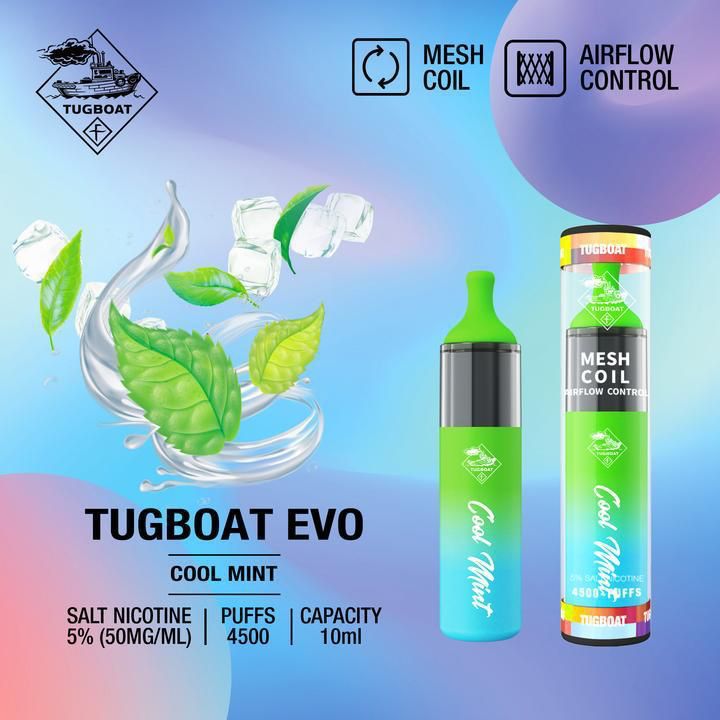 پاد یکبار مصرف نعنا یخ ۴۵۰۰ پاف تاگبوت | Tugboat EVO 4500 Puffs – Cool Mint