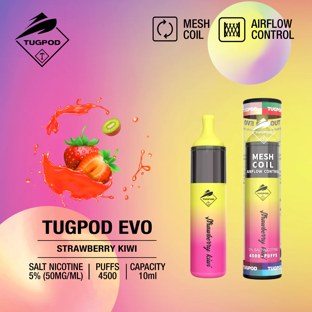 پاد یکبار مصرف تاگ بوت4500 پاف کیوی توت فرنگی- Tugboat evo Strawberry kiwi 4500 puffs
