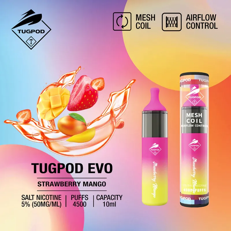 پاد یکبار مصرف تاگ بوت4500 پاف توت فرنگی انبه- Tugboat evo Strawberry Mango 4500 puffs
